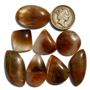 8 Pcs Natural Cacoxenite Rutilated Quartz 18mm-33mm Mix Cabochon Loose Gemstones - Picture 1 of 17