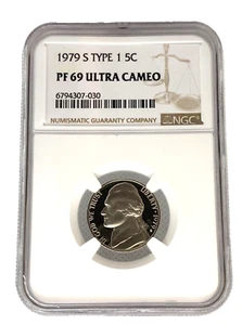 1979 S Typ 1 Proof Jefferson Nickel - 5c - PF69 Ultra Cameo 5FS - 5 volle Schritte - Bild 1 von 4
