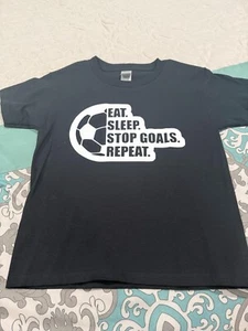 Youth Soccer Goalkeeper T-Shirt | Eat. Sleep. Stop Goals. Repeat | Size Youth XS - Picture 1 of 2