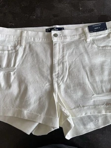 Hollister Curvy High Rise Cuffed Short 3" Size 21/20 35 Waist White Distressed - Picture 1 of 6
