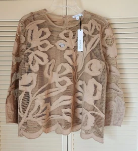 Chico's Top Damen Größe 1 (8) Cafe Lagenlook Blumen Spitze Stretch gewellter Saum NEU - Bild 1 von 11