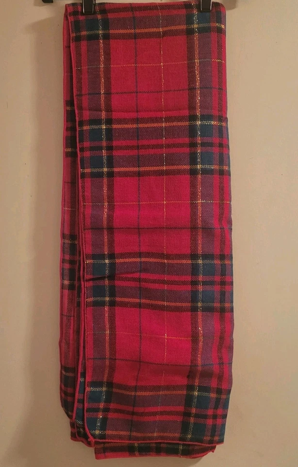 Tartan Plaid Tablecloth Christmas Charm Approx 80×60" Rectangular Red Green Gold - Image 1 of 4