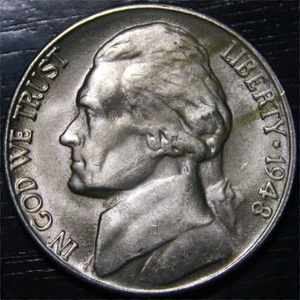 1948 S Jefferson Nickel BU Stempelglanz 5c US Münze San Francisco Mint - Bild 1 von 2