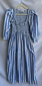 GANNI Blue Striped Cotton Smock Midi Dress Size 36 with Stains - Picture 1 of 12