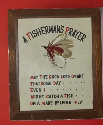 Placa de madera 11'x13" publicidad tienda pesca con mosca años 50 "A Fisherman's Prayer" Foto 1 de 3