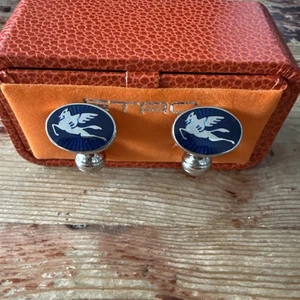 Etro Milano Silver Cufflinks – Blue Enamel Pattern, Designer Italian Luxury - Picture 1 of 4