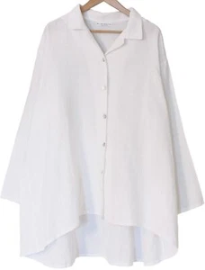BRYN WALKER Linen MIRREN SHIRT A-Line HI-LOW Tunic Top OVERSIZE Sz L White - Imagen 1 de 1
