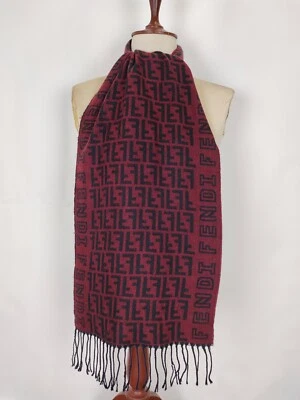 Fendi genuine vintage patterned Black / Maroon Wool winter Scarf Scarves - Изображение 1 из 4