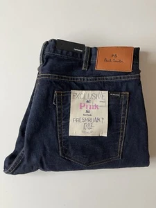 PAUL SMITH MEN’S PINK SELVEDGE PRE-SHRUNK DARK BLUE JEANS 34” TAPERED FIT NWT - Picture 1 of 11