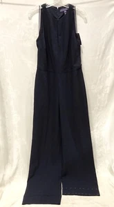 New RALPH LAUREN Navy Sleeveless Wool Jumpsuit 10 $1798 - Picture 1 of 6