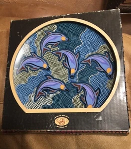 Australian Dolphins Aboriginal Tobwabba Art Plate Follow The Tide Terry Johns - Picture 1 of 11