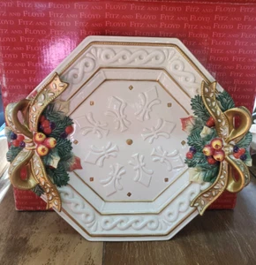 Fitz & Floyd Snowy Woods Christmas Octagon Decorative Cookie Platter - Picture 1 of 6