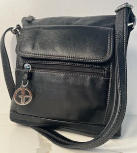 Giani Bernini schwarze Lederhandtasche Umhängetasche 9,5"x10" verstellbar mehrere Taschen - Bild 1 von 24