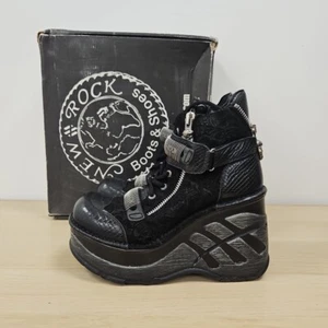 New Rock M.sp0002 Skull Day Death Leather Chunky Wedge Platform Boots Uk 9 Eu 43 - Picture 1 of 17