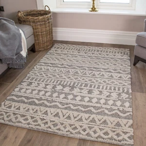 Modern Scandi Rug Quality Cream & Grey Rug Moroccan Boucle Large Rug Boho Style - Picture 1 of 15