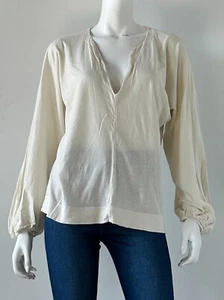 Raquel Allegra Split Neck Top Ivory Cotton Size Medium - Picture 1 of 4