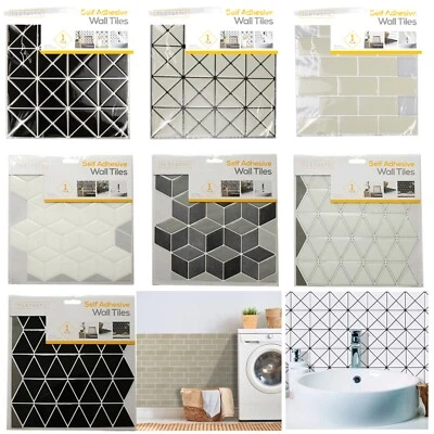 4Pk Self Adhesive Pattern Wall Tiles Sheet Hexagon Diamond Brick PVC Backsplash - Image 1 of 2