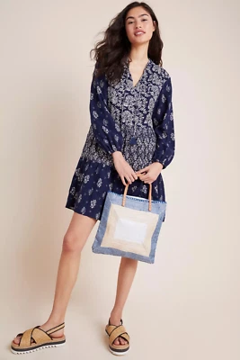 Vestido MAEVE XL Azul Algodón En Niveles Volantes Forrado Midi ANTROPOLOGÍA Foto 1 de 4