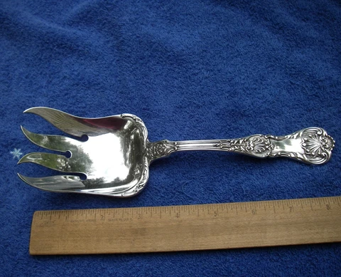 Gorham Sterling KING GEORGE (1894) Large FISH SERVING FORK-8 7/8 Inch-No Mono Cover