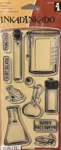 Tubos de ensayo de estampillas transparentes adhesivas Inkadinkado, #60-31149 Feliz Halloween, laboratorio de muestras - Imagen 1 de 3