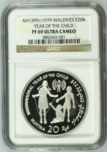 1979 Silver Piefort Maldives S20R Year of Child NGC PF69UC - Picture 1 of 3