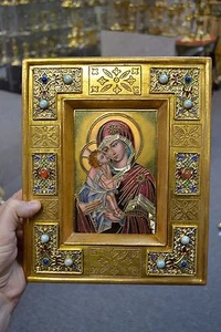 + Feine echte mittelalterliche emaillierte Tafel "Madonna mit Kind" + Kelch Co. (CU1093) - Bild 1 von 1