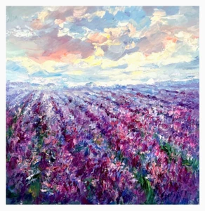 Lavender field Provence LandscapeOriginal oil painting lavender blossom 8х8inch - Picture 1 of 8