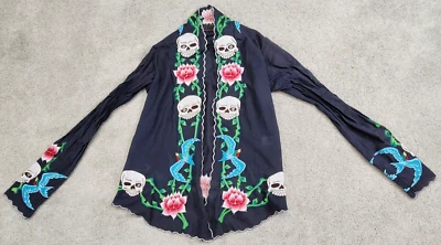 Buddhist Cotton Ruched Long Sleeve V-Neck Embroidered Sz 1 - Image 1 of 4