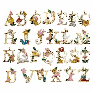 Assorted Alloy 26 Alphabet Letter Enamel Charms Pendant Bracelet Jewellery Craft - Picture 1 of 33