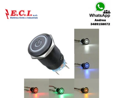 VEDI DESCRIZIONE E TITOLO INTERRUTTORE DA INCASSO IMPERMEABILE IN METALLO LUMINOSO 12V 19mm