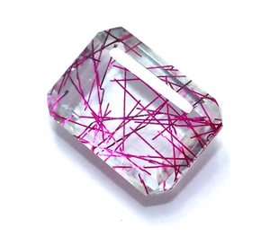 39 Karat natürlicher zertifizierter smaragdgeschliffener rosa Rutilquarz loser Doppelstein - Bild 1 von 6