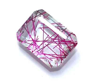 39 CT Natürlich Zertifiziert Smaragd Schliff Pink Rutil Quarz Lose Dublette - Bild 1 von 4