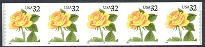 Yellow Rose Self-Adhesive 32 Cent 5 Coil Stamps PNC5  MNH Scott 3054 Plate #3344 - Image 1 of 2