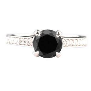 1.97Ct Round Cut 100% Natural Black Diamond Women's Ring In 925 Sterling Silver - Picture 1 of 12