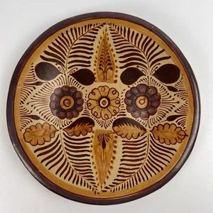 Vintage Tonala Mexiko Keramik Wandbehang Teller 7,75" Blumen Blätter signiert - Bild 1 von 11