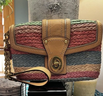 Coach Hampton  Multicolored Straw Limited Edition Turnlock Wristlet Wallet - Image 1 of 4