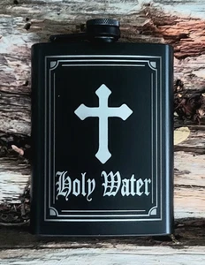 Weihwasser - gravierter schwarzer Edelstahl Flachmann 8 Unzen - Bild 1 von 2