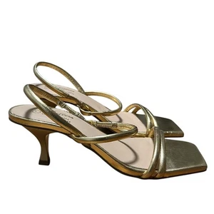 Seychelles Sz 7 Banks Gold Open Toe Kitten Heel Leather Sandal in Metallic Gold - Picture 1 of 8