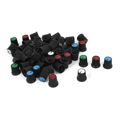 60x 6mm Gerändelte Welle sortiert Potentiometer Drehknopf Farbkappen 15mmx15mm - Bild 1 von 2