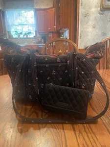 Vera Bradley 2 Strap Tote XL Large Black Red Floral 23" Nice Wristlet included - Picture 1 of 9