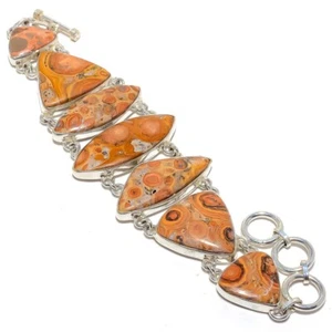 Natural Leopard Skin Jasper Gemstone 925 Sterling Silver Bracelet 7-8" B437 - Picture 1 of 6
