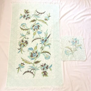Toalla de baño y paño vintage con flecos florales Fieldcrest verde/blanco hecho en EE. UU. - Imagen 1 de 8