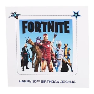 PERSONALISED FORTNITE AVENGERS BIRTHDAY CARD Computer Gaming Boys Son PS4 XBox - Picture 1 of 6