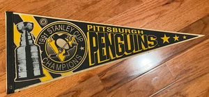 NHL Pittsburgh Penguins Vintage 1991 Stanley Cup Champions Trophy 30” Pennant - Picture 1 of 5