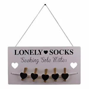 Hanging Lonely Lost Sock Wooden Plaque Novelty Humorous Organiser - Picture 1 of 2