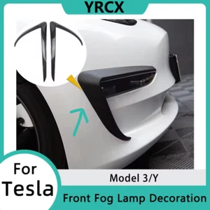 for Tesla Model Y Front Fog Light Trim Cover Eyebrow Cover Glossy Carbon Fiber - Picture 1 of 8