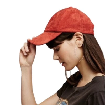 Free People Williamsburg Adjustable Burgundy Red Chic Vegan Suede Baseball Hat - Image 1 of 4