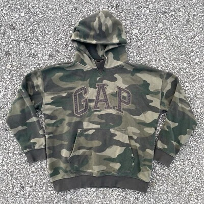 Gap Teen Hoodie Youth 18-20 Green Camouflage Logo Sweatshirt Army Grunge Punk - Image 1 of 4