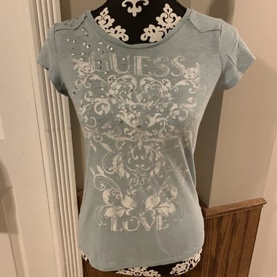 Guess Teen Girls  T-Shirt SZ XL 16 Blue Graphic Short Sleeve #2146 - Image 1 of 4