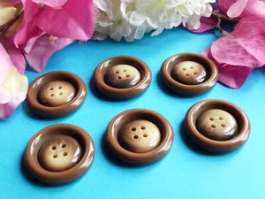 410BBIS Splendid Large Buttons "Classic" Brown Glazed Lot Of 6 Vintage Buttons - Picture 1 of 4